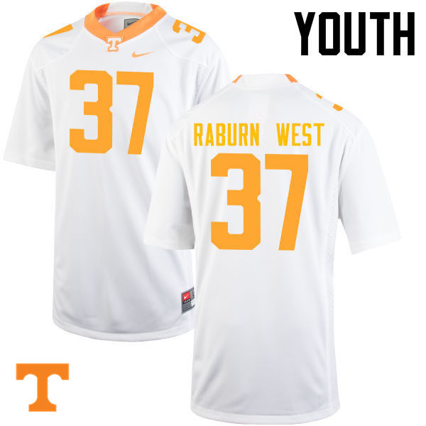 Youth #37 Charles Raburn West Tennessee Volunteers College Football Jerseys-White